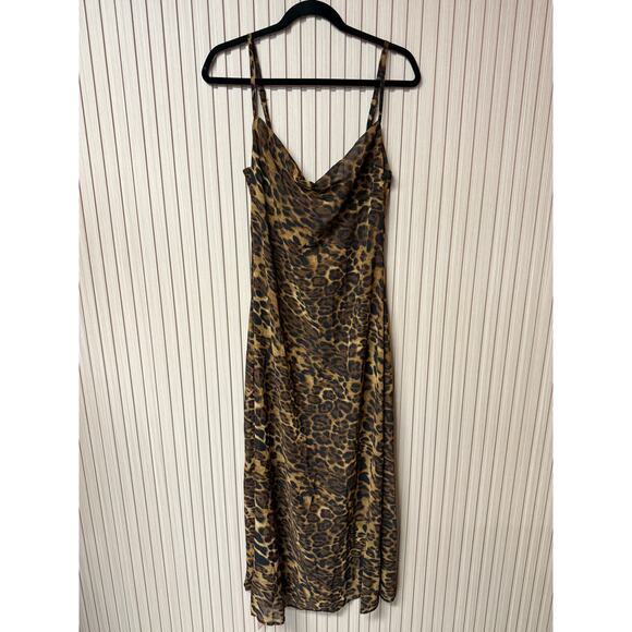 MICAS Leopard Print Sheer Draped Maxi Dress Brown Women’s Size M - Picture 3 of 11